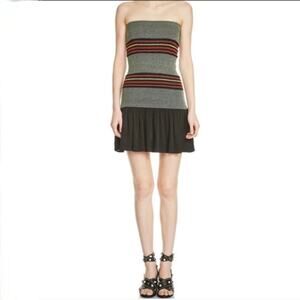 Maje Ribby Bicolor Mini Dress - Black Green Red Yellow - Strapless  Size 3 Large